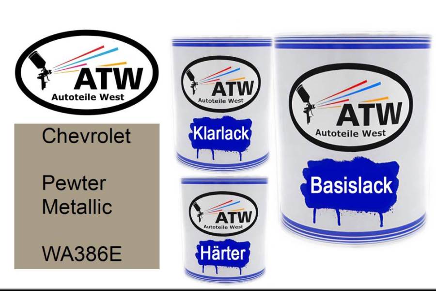 Chevrolet, Pewter Metallic, WA386E: 1L Lackdose + 1L Klarlack + 500ml Härter - Set, von ATW Autoteile West.